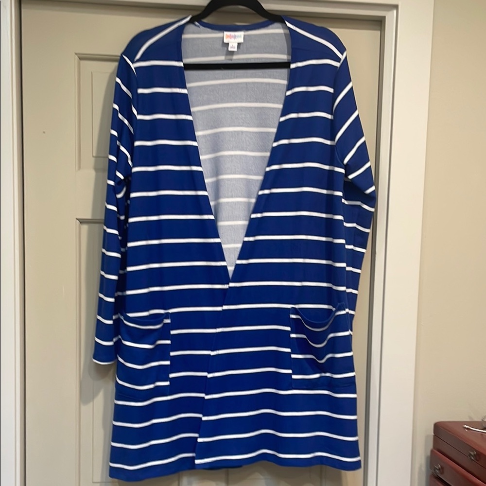 LuLaRoe Blue and White Striped Cardigan